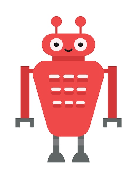 コンセプト ロボット このイラストは、白地に平らなカートゥーン スタイルの赤いかわいいロボットを特徴としています