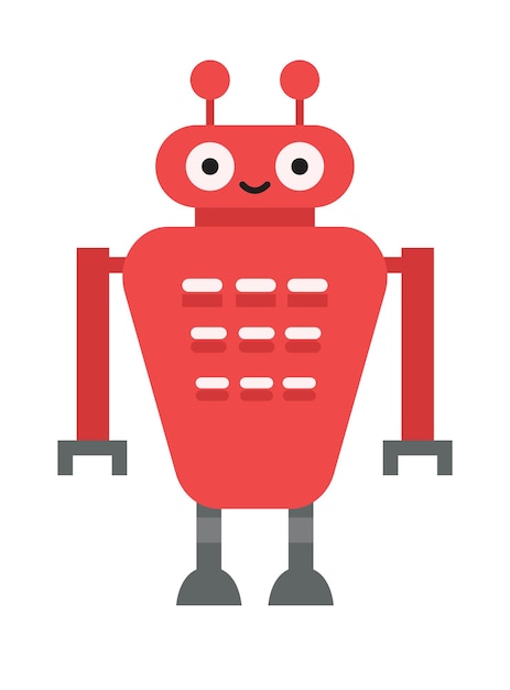 Concept Robot This illustration features a flat cartoonstyle red cute robot on a white background