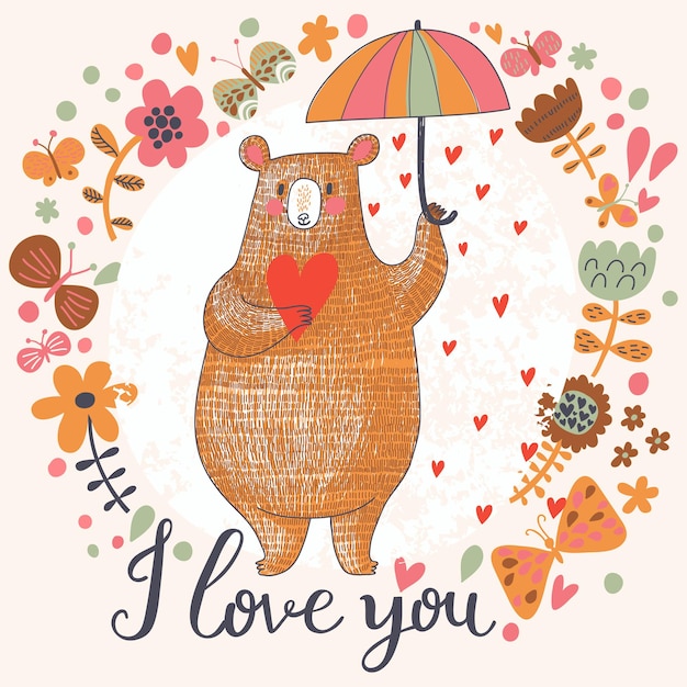 Vector concept romantic card with cute bear