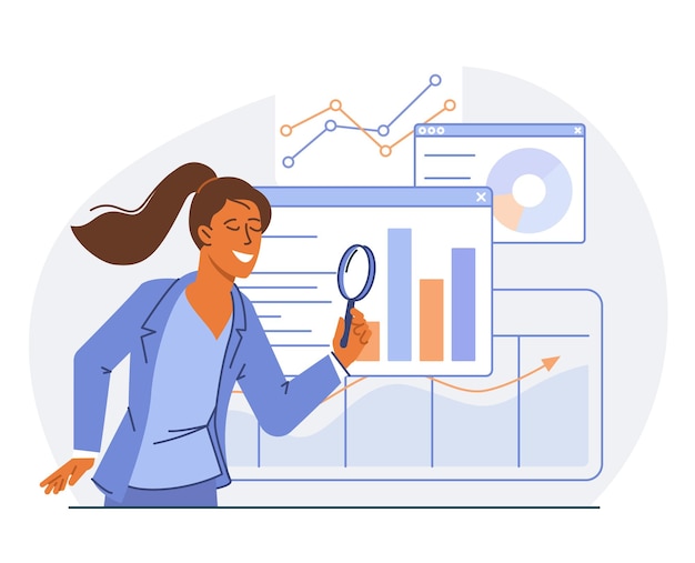 Concept of searching online data search for opportunities business ideas and people choosing direction and looking at the prospects advanced data search flat vector illustration