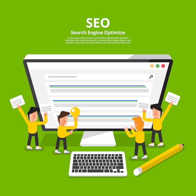 Concept seo (ottimizzazione dei motori di ricerca). illustrare.