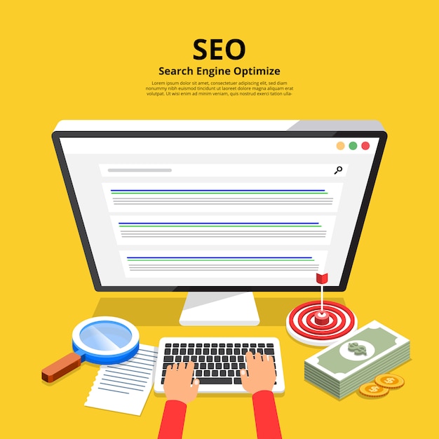 Concept seo (ottimizzazione dei motori di ricerca). illustrare.