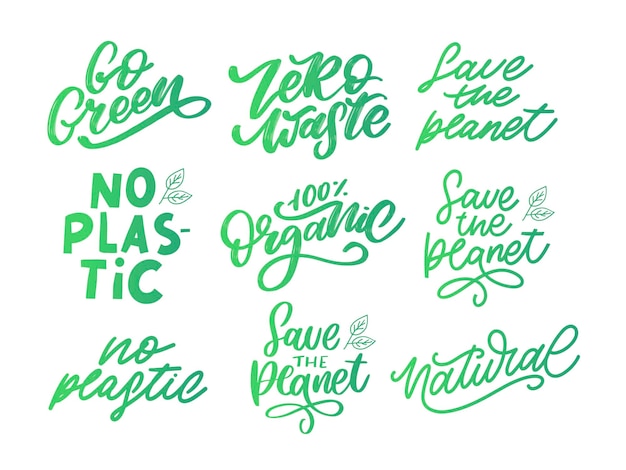 Vector concept set zero waste handwritten text title sign vector illustration