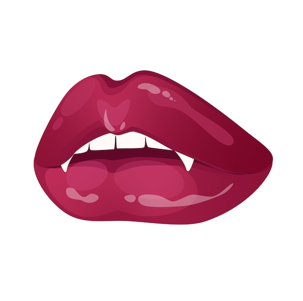 Concept Sexy lips This flat vector illustration features a pair of sexy lips with vampire teeth