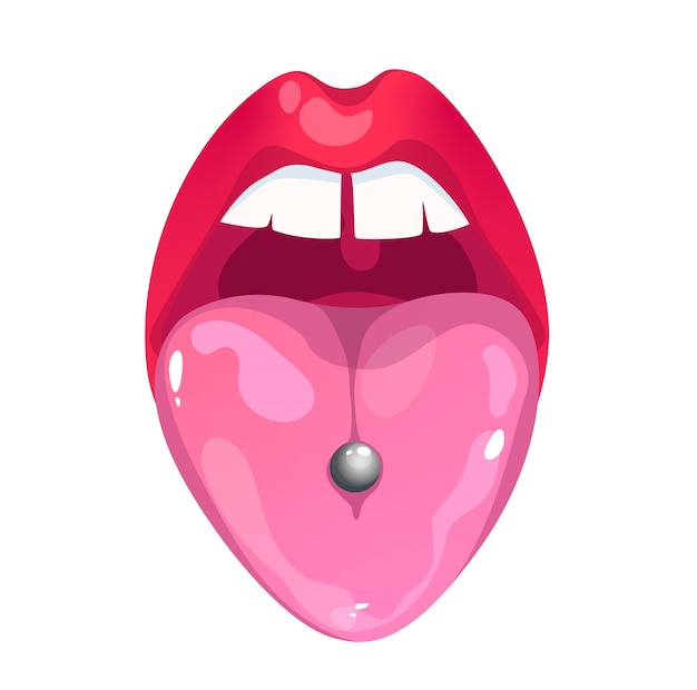 개념 섹시한 입술 이 벡터 일러스트레이션은 피어싱이 있는 섹시한 입술을 특징으로 합니다.