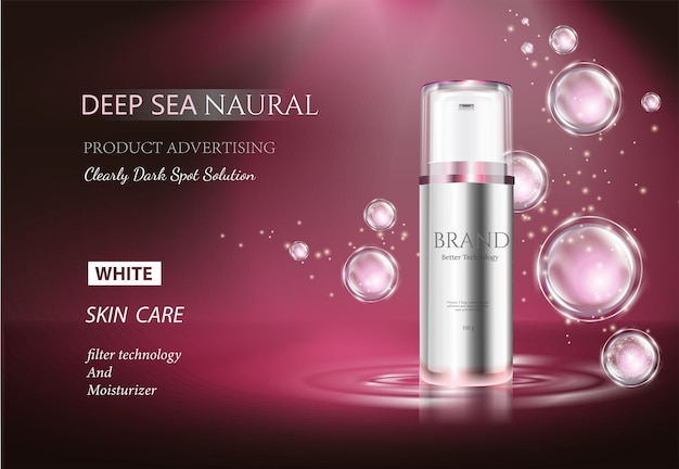 Concept skin care cosmetic regenerate cream and extract background ads banner with atoms molecule vector illustration