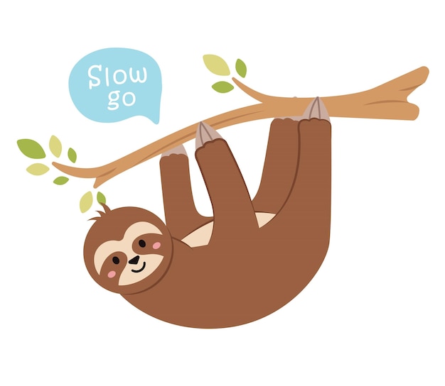 Vector concept sloth character hanging on a branch this vector illustration features a cute sloth