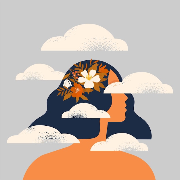 Vector the concept of a step into the unknown future the head of a man in the clouds