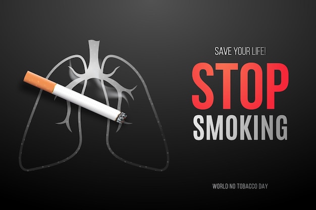 Concept Stop Smoking banner with cigarette and lungs