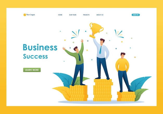 Concept of success of the entrepreneur in business leadership awards success of the businessman flat 2d character landing page concepts and web design