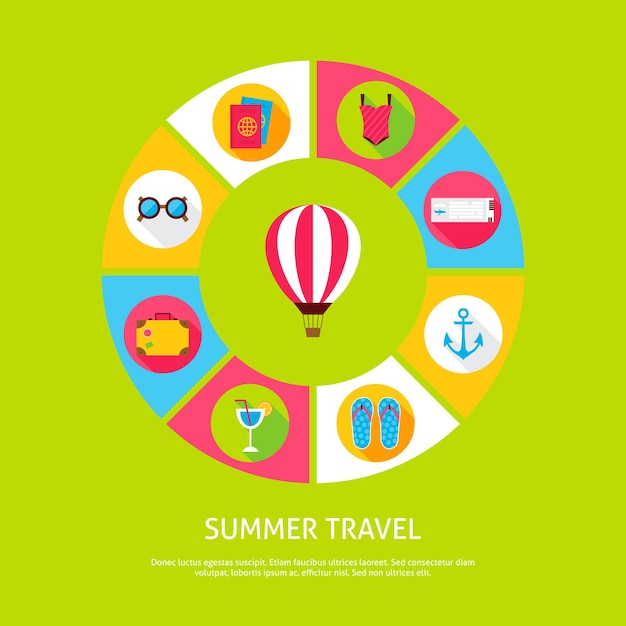 Concept summer travel. vector illustration of sea holiday infographics circle with icons.