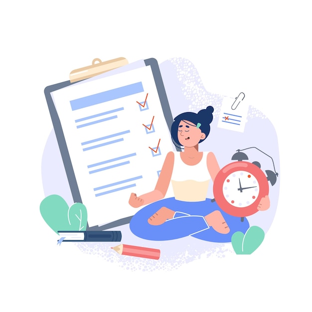 The concept of task and relaxation checklist and calendar alarm clock and daily planner