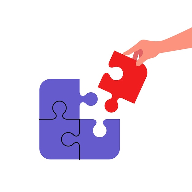 Vector concept teamwork metaphor hand with the missing piece of puzzle vector illustration