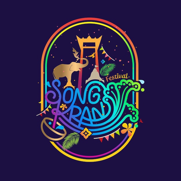 concept of thailand water festival fun songkran day logo design template