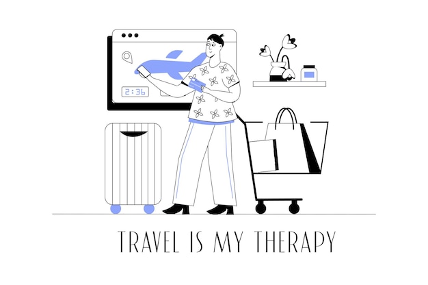 Vector concept traveling with people scene in the flat cartoon design a man with suitcases