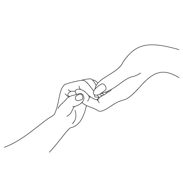 Vector the concept of two hand that try to helping reaches or touch and praying small child's hand