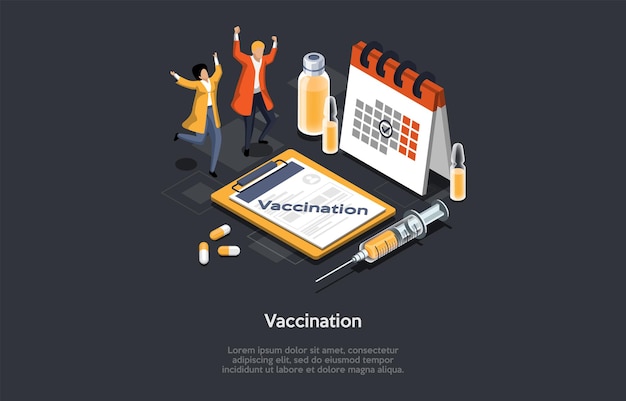 Concept Of Vaccination Healthcare Medical Treatment Immunize And Immunity Health Doctor Makes an Injection of Flu Vaccine Patients are Happy To Get Vaccine Isometric 3d Vector Illustration