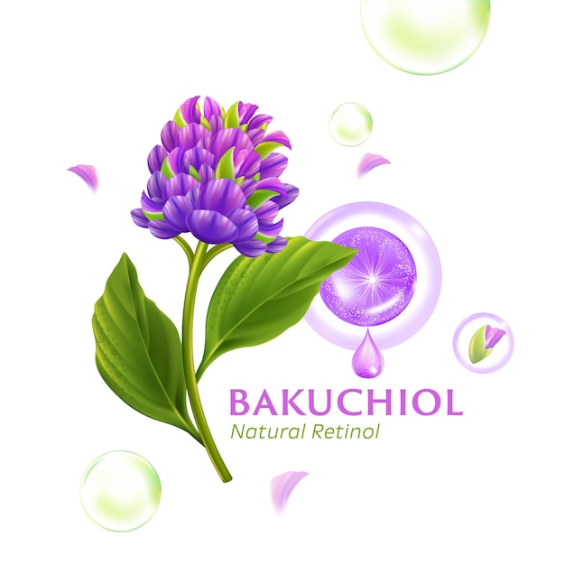 Vector concept van bakuchio serum natuurlijk retinol voor huidverzorging cosmetische posterontwerp van de banner