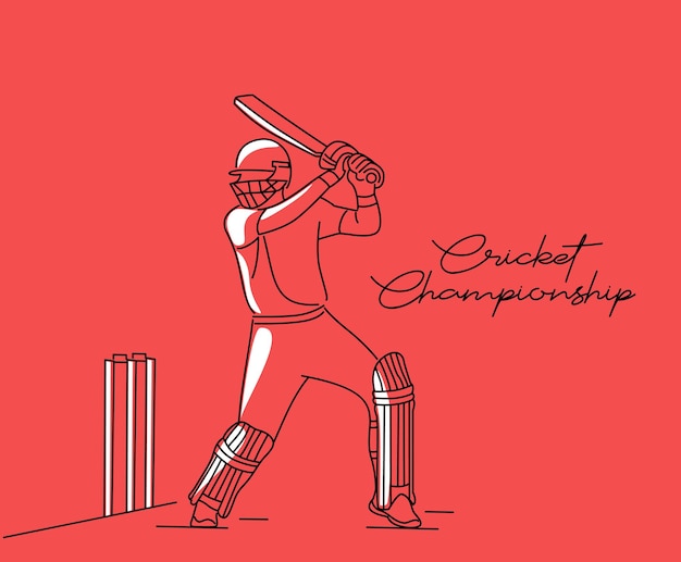 Concept van Batsman die cricketkampioenschap speelt Lijnkunstontwerp Vectorillustratie