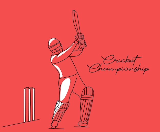 Concept van Batsman die cricketkampioenschap speelt Lijnkunstontwerp Vectorillustratie