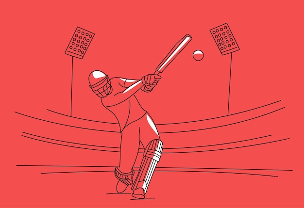 Concept van Batsman die cricketkampioenschap speelt Lijnkunstontwerp Vectorillustratie