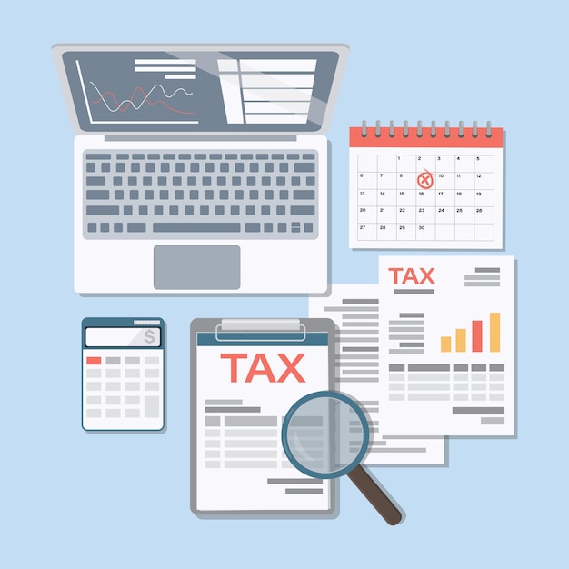 Vector concept van belasting- en boekhoudkundig rapport en berekening van belastingaangifte