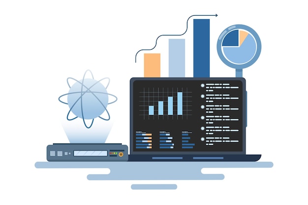 concept van datawetenschap of online gegevensopslagtechnologie of geautomatiseerde webanalyse
