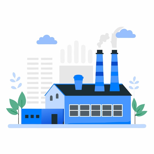 Concept van de fabriek geïllustreerd met productielijn en werknemers