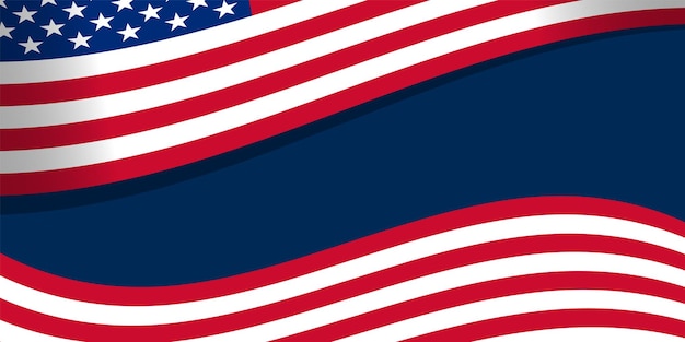 Concept van de onafhankelijkheidsdag van de vierde juli met vliegende Amerikaanse vlag over blauwe achtergrond