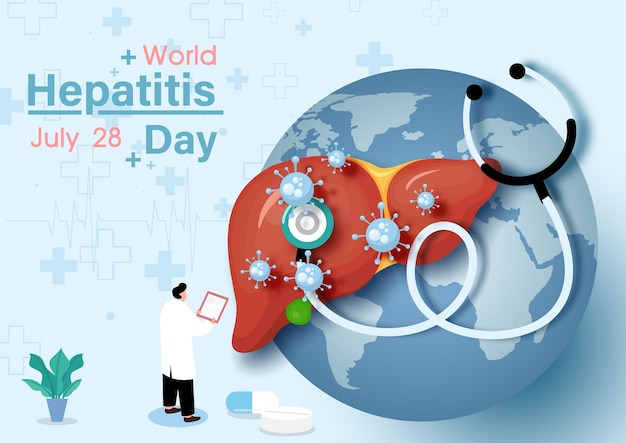 Concept van de postercampagne voor de Wereldhepatitisdag in papier en vectorontwerp