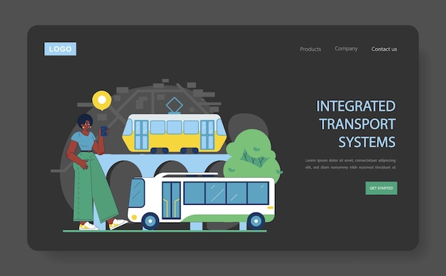 Vector concept van geïntegreerde vervoerssystemen voor pendelaars met behulp van een mobiele app voor naadloos reizen met bus en tram