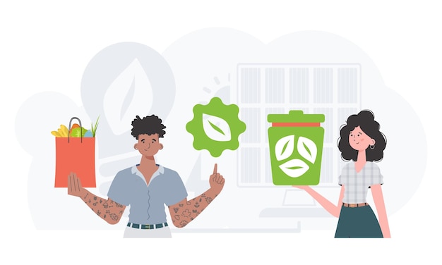 Concept van groene wereld en ecologie eko is een team van mensen die geven om het milieu trend stylevector illustratie