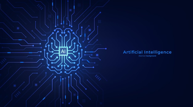 Concept van kunstmatige intelligentie AI digitaal brein op het circuit moederbord Futuristische technologie achtergrond Vector illustratie voor banner en web sjabloon