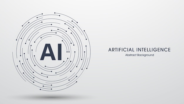 Concept van kunstmatige intelligentie AI symbool op cirkelvormige lijnen en puntverbindingen Hightech technologie achtergrond Big data Machine learning en Deep learning Vector illustratie