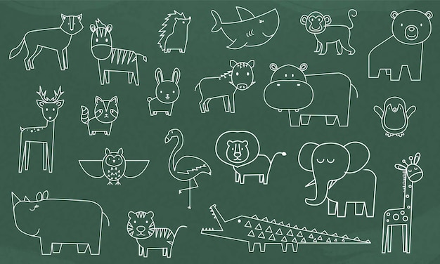 Concept van onderwijs Schoolbord met dierentuindieren Line Art-ontwerpvector