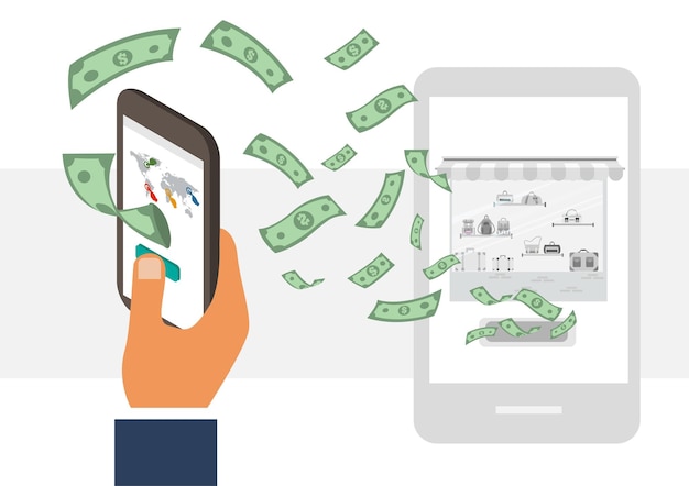 Concept van online betaling en transactie verzonden met een menselijke vinger voor de smartphone