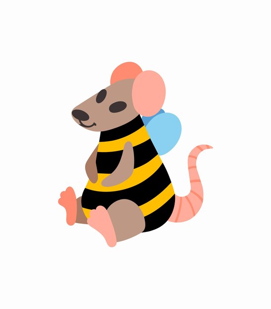 Concept van rat verkleed als bij Afbeelding van rat geïsoleerd op een witte achtergrond Vectorillustratie
