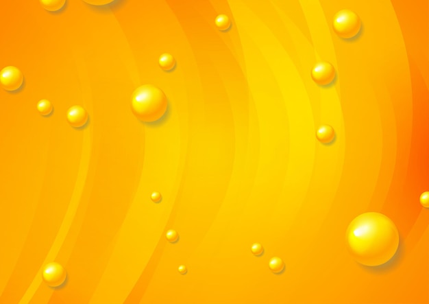 Concept vector grafisch ontwerp met oranje golven en glanzende kralen Geometrische levendige bollen Abstracte corporate tech achtergrond