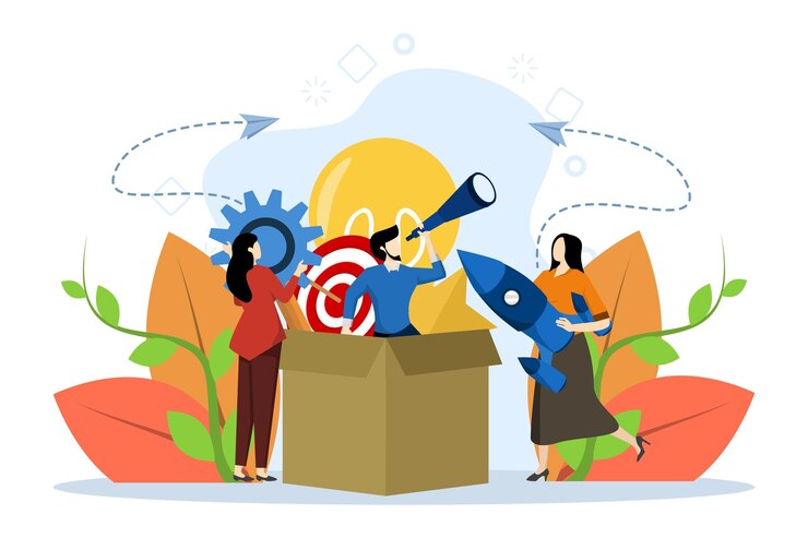 Vector concept vector illustration think outside the box with free and unusual creative thinking