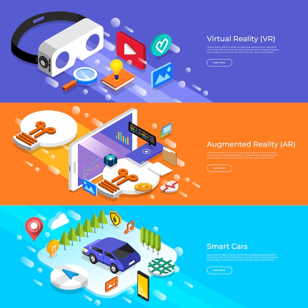 Vector concept virtual reality, augmented reality and smart cars.  illustrate.