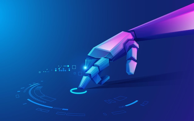 Vector concept of virtual reality technology or artificial intelligence technology, graphic of robot hand using futuristic interface