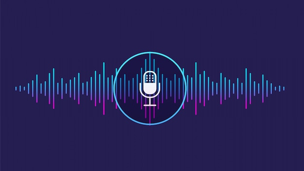 Concetto di riconoscimento vocale. onda sonora con imitazione dell'icona di voce, suono e microfono.