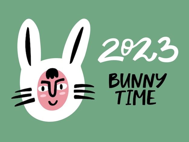 Concept voor chinees nieuwjaar 2023 jaar van het konijn man in konijnenkostuum karakterwenskaart