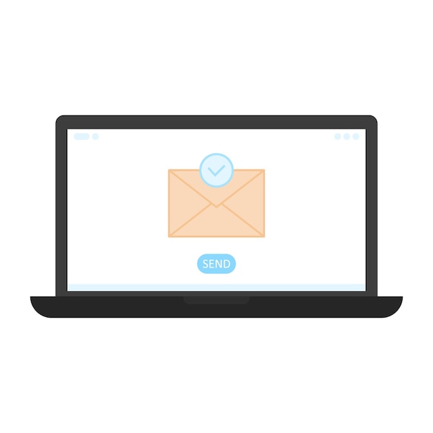 Concept voor het verzenden van e-mail E-mail verzenden op het laptopscherm Vectorillustratie in vlakke stijl