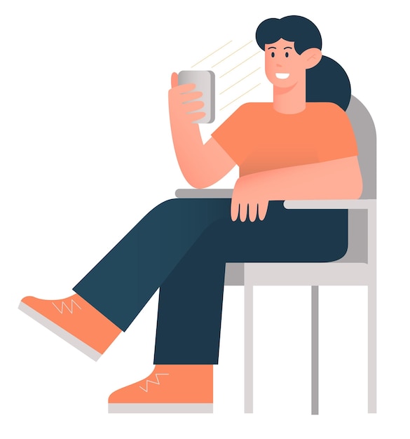 Vector concept of web phone addiction new world of commutication young woman enjoying her smart phone