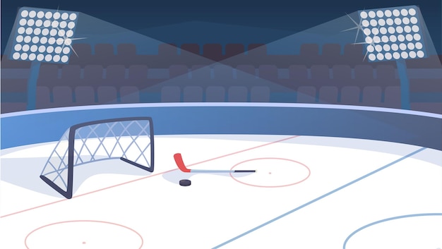 Concepthockey een plat cartoonstijlontwerp van een hockeybaan bij de sportcomplexe vectorillustratie