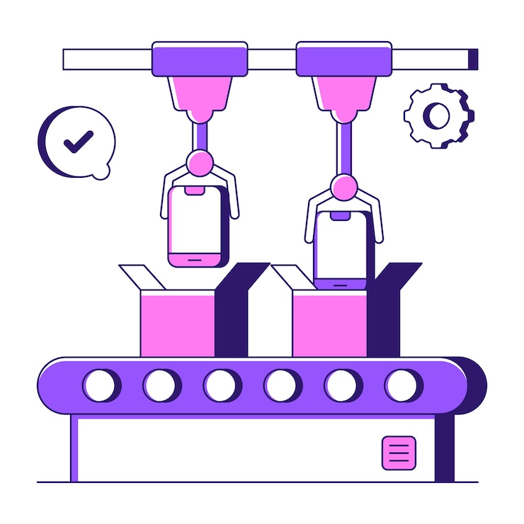 Vector conceptual flat design icon of robot packaging
