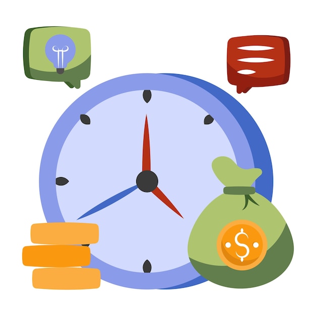 Conceptual flat design icon of time is money
