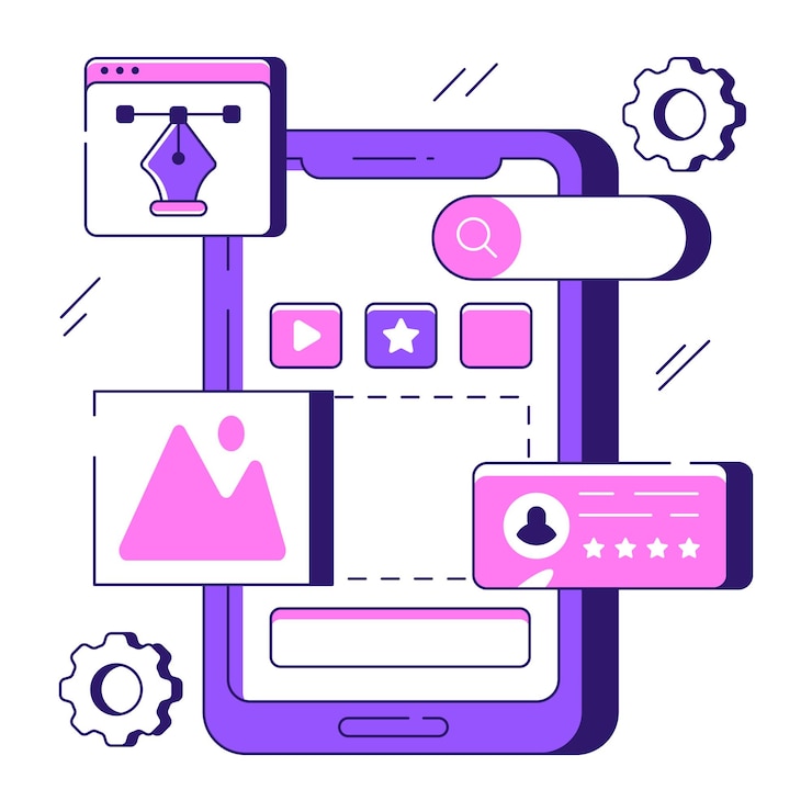 Vector conceptual flat design illustration of mobile gallery
