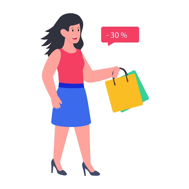 Conceptual flat design illustration of shopping discount